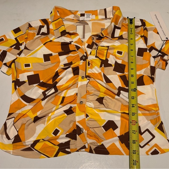L.I.F.E Love Is For Eternity Geometric Button-Up Shirt in Orange and Brown - Picture 4 of 6